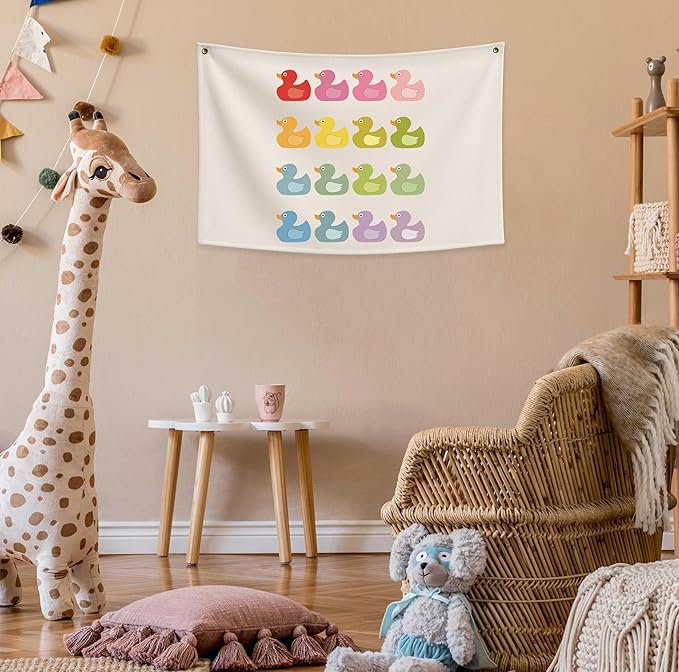 Boho Rectangular Banner Flag Wall Sign Decor Gift for Baby Boy Girl Kids,Nursery Baby Room Above Crib Bedroom Playroom Reading Room Wall Decor-Ducks Theme-Baby,Shower Birthday Christmas Gift