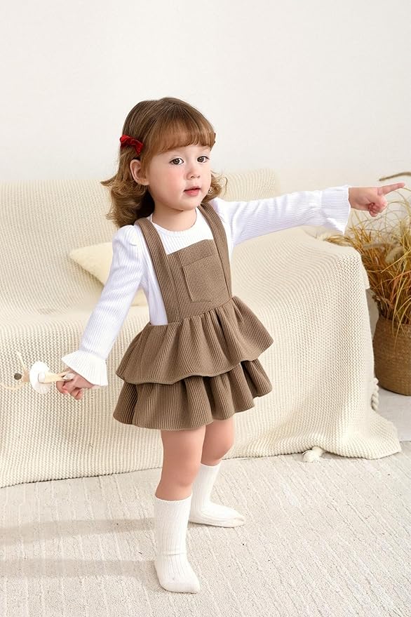 YOUNGER TREE Newborn Baby Girl Fall Winter Outfits Long Sleeve Romper Corduroy Overall Dress Infant Skirt Clothes Sets