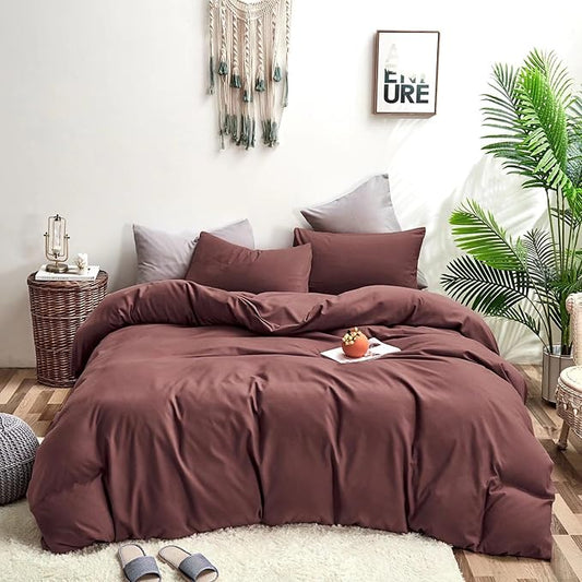Houseri Brick Red Duvet Cover King Size Solid Color Vintage Women Men Soft Dark Colored Comforter Cover Brown Red Bed Duvet Cover Sets