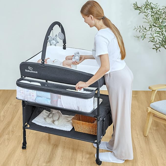 Portable Baby Changing Table, BabyBond Foldable Changing Table Dresser Waterproof Diaper Changing Table Height Adjustable Changing Station for Infant and Newborn(Grey)