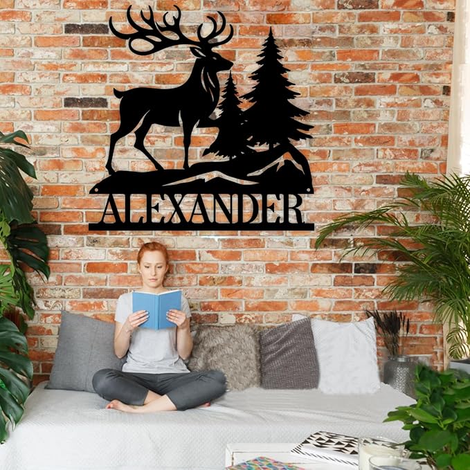 Custom Signs Outdoor Metal, Deer Beneath the Pines Wall Art, Cabin Decor, Indoor or Outdoor Wall Decor, Wildlife Lover's Gift, Christmas Gift