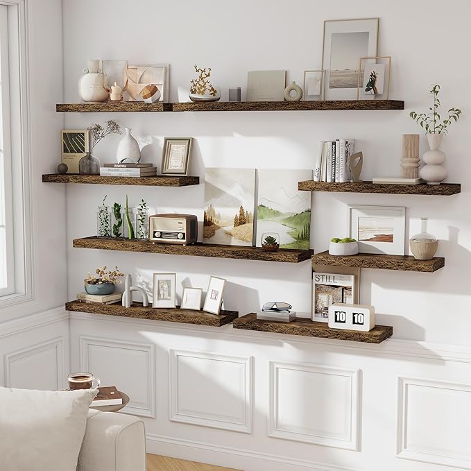 Fun Memories 36 Inch Floating Shelves, Wall Shelves Set of 2 for Bathroom/Living Room/Bedroom/Kitchen, Wall Mounted Floating Shelf for Home Decor with Invisible Brackets, Rustic Brown