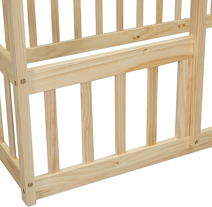 Bellemave Twin Size Wood House Bed Frame for Kids, Montessori Floor Bed with Fence, Playhouse for Girls and Boys, Natural