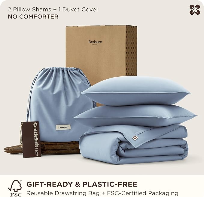 Bedsure Cooling Duvet Cover King Size, Cotton & Rayon Derived from Bamboo Blend Duvet Cover Set for Hot Sleepers,Ultra-Soft, Breathable & Lightweight Home Bedding for All Seasons (Light Blue,104"x90")