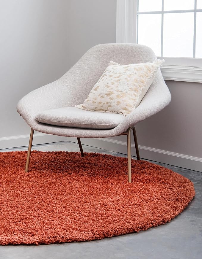 Unique Loom Solid Shag Collection Area Rug (5' 3" Round, Terracotta)
