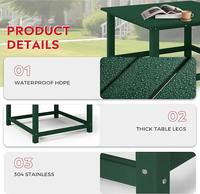 Costaelm Paradise Kids 5-Piece HDPE Outdoor Square Patio Dining Table and Chairs Set, Dark Green