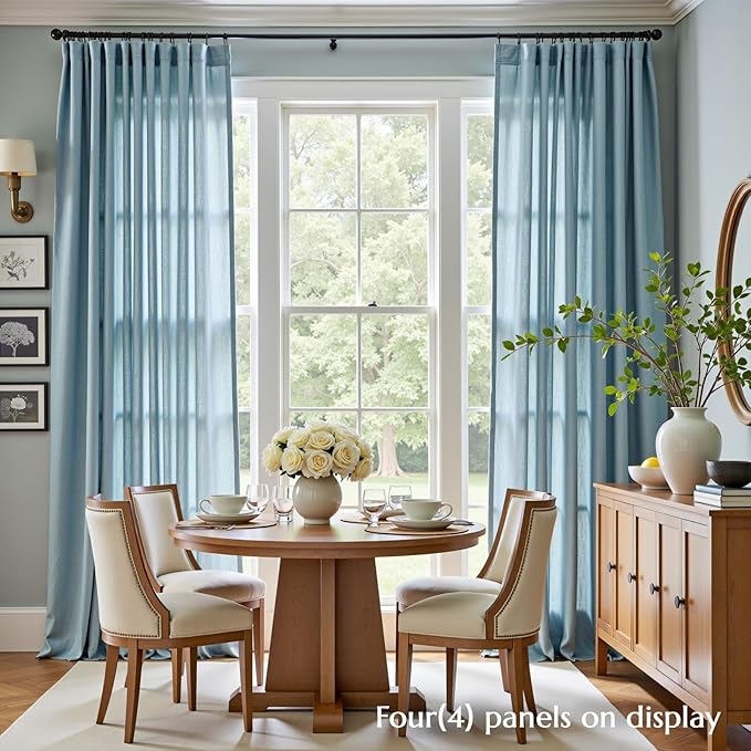 jinchan Blue Linen Blend Curtains 96 inch Length 2 Panels for Bedroom Living Room, Floor to Ceiling 50 inch Wide Farmhouse Drapes with Rod Pocket Back Tab(50W x 96L, Blue)