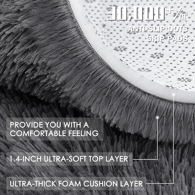 OLANLY 2x8 Machine Washable Runner Rugs for Hallway, Soft Fluffy Shaggy Bedside Rugs for Bedroom, Living Room, Indoor Floor Carpet for Kids Girls and Boys, Nursery Rooms, Home Decor Aesthetic, Grey