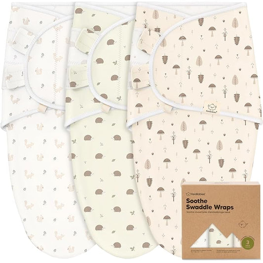 KeaBabies 3-Pack Organic Baby Swaddle Sleep Sacks - Swaddles for Newborns, Infant 0-3 Months, Baby Girls, Boys, Soft & Snug Newborn Sleep Sack, Nursery Swaddling Blankets (Nibbles/Bruce)