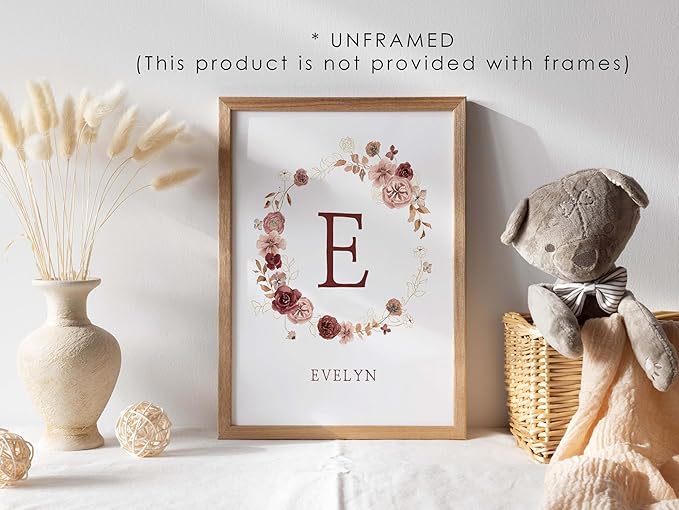 Personalized Name Flower Nursery Wall Art Prints, Crib & Nursery décor, Newborn Baby Girl Gift Present, Floral Baby Girl Room Pictures, Poster For Baby And Kids (1 Print, Flower 1)
