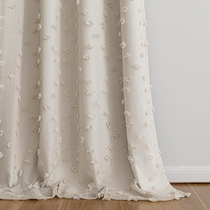 MYSKY HOME 100% Blackout Curtains for Girls Bedroom 84 Inch Long Total Light Blocking Beige Curtain for Living Room 2 Panels Room Darkening Grommet Window Drapes with Pom Pom Sheer 52W x 84L