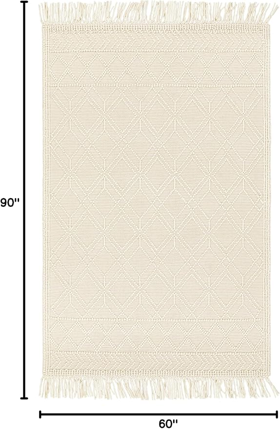 Mark&Day Wool Rugs, 5x7 Staveley Cottage Beige Area Rug, Cream White Carpet for Living Room, Bedroom or Kitchen (5' x 7'6")