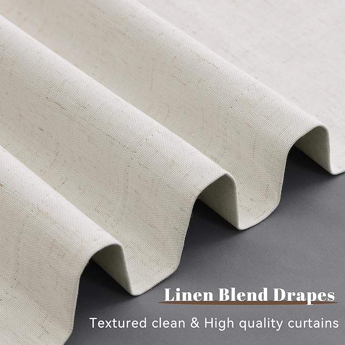 Cream Natural 100% Blackout Natural Linen Bedroom Curtains 100 Inches Long 2 Panel Sets Back Tab Beige Farmhouse 100% Black Out Thermal Insulated Noise Cancelling Patio Drapes for Sliding Door 52x100