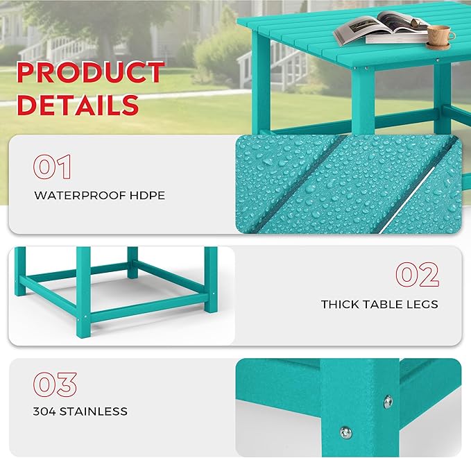 Costaelm Outdoor Kids Table, Toddler Dinner Table Baby Desk Outdoor Childrens Party Tables for Arts & Crafts, Snack Time, Multi-Activity Desk for Ages 2-8 in Classroom/Outside, Turquoise