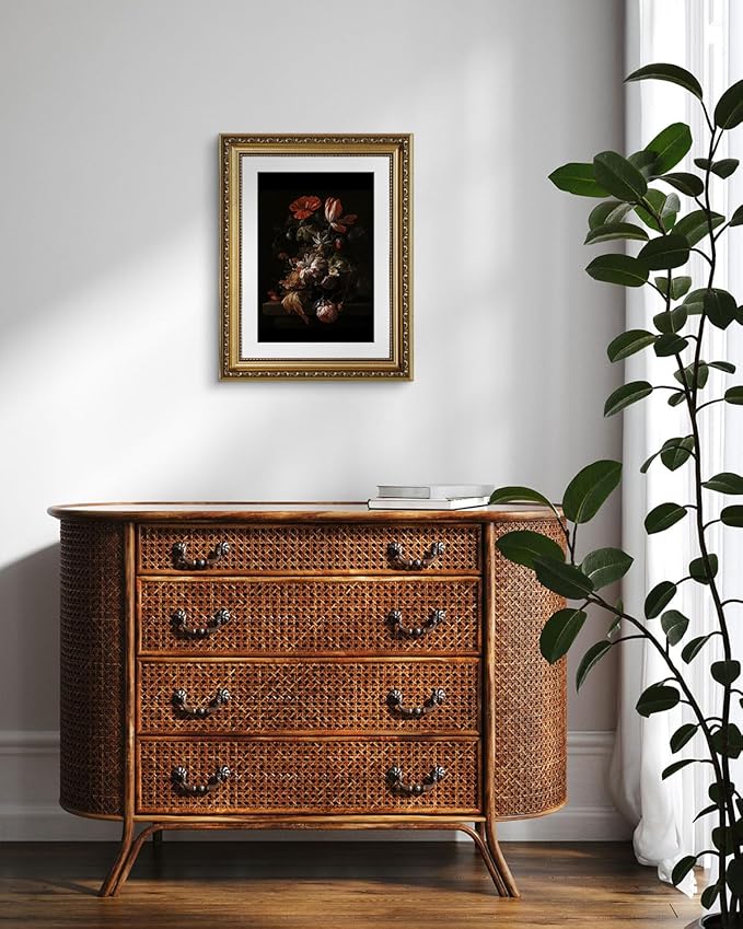 ARPEOTCY Vintage Gold Framed Wall Art, Retro Still life Floral Flowers in a Bowl Canvas Prints Artwork with Antique Frame, Victorian Wall Paintings Decor for Living Room Gallery, 11x14 inch