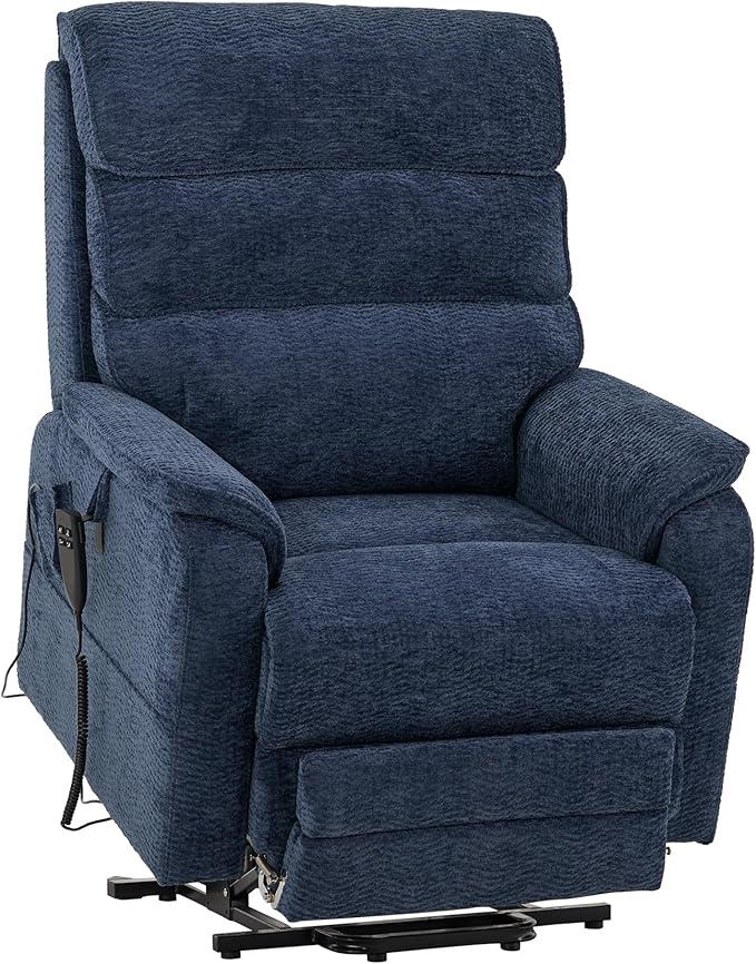 DYNOX 400 LBS Big Tall Man Large-Wide Power Dual Motor Lift Recliners Chairs for Elderly, Lay Flat Lift Chair with Infinite Positions, Heat & Massage, Extended Footrest (9298L,Chenille,Blue)