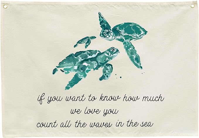 Ocean Turtle Theme Canvas Banner Nursery Wall Decor Rectangular Poster Flag Sign Art for Baby Kids Girl Boy,Bedroom Playroom Baby Room Door Decoration,We Love You Quote,Christmas Gift 28.5"L x 20"W