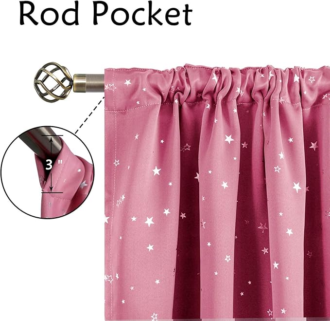 BGment Kids Blackout Curtains for Bedroom, Rod Pocket Room Darkening Curtains Decoration Thermal Insulation Window Drapes for Nursery, Children Room, 2 Panels, Each 52 x 84 Inch, Pink
