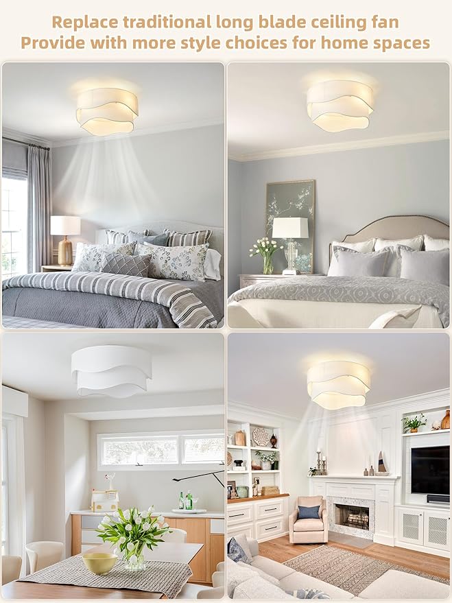 Flush Mount Ceiling Fan with Lights, 20" Low Profile Boho Ceiling Fan with Light Remote Control, Caged with 6 Speeds for Bedroom, Nursery, Living Room