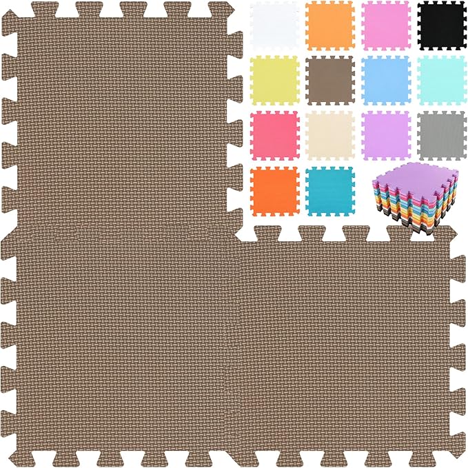 qqpp EVA Rubber 18 Tiles Interlocking Puzzle Foam Floor Mats - Baby Play Mat for Playing | Exercise Mat for Home Workout. Brown. QC-Fb18N