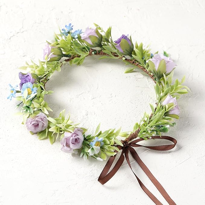 Rose Flower Crown for Women - Purple Fairy Flower Headband Sweet Hair Wreath Accessories for Women Girls Wedding Festival Party Favors Photo Prop