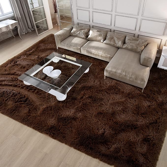 Merelax Soft Modern Indoor Large Shaggy Rug for Livingroom Bedroom Dorm Kids Room Home Decorative, Non-Slip Plush Fluffy Furry Fur Area Rugs Comfy Nursery Accent Floor Carpet 8x10 Feet, Brown