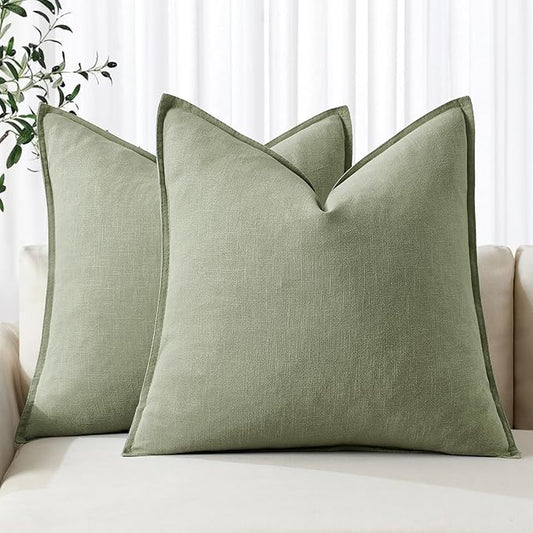 MIULEE Decorative Linen Euro Sham Pillow Covers 26x26 Sage Green Boho FarmhouseNeutral Couch Throw Pillows for Bed Pack of 2 Accent Modern Pillowcase Summer Sofa Livingroom Home Decor