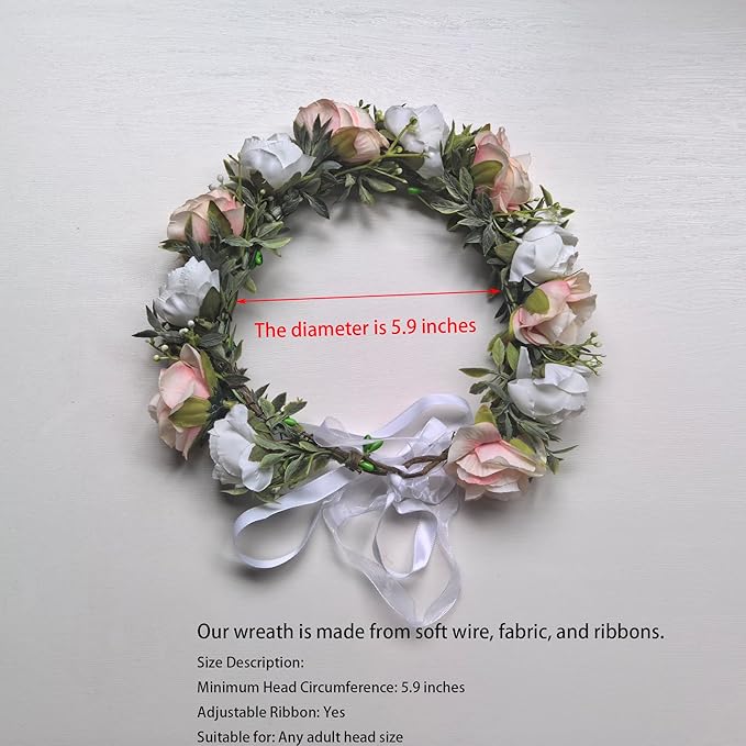 DreamLily Camellias Flower Crown Birthday Photo Pops Hair Wreath Wedding Festival Floral Headpiece XM11 (B-Champagne Ivory)