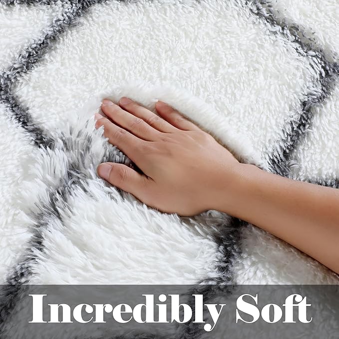 ONASAR 6x9 Area Rugs for Living Room Bedroom, Washable Large Fluffy White and Grey Throw Rug, Geometric Soft Plush Shaggy Floor Carpet for Nursery Kids Girls Boys Teen Dorm Home Decor Aesthetic