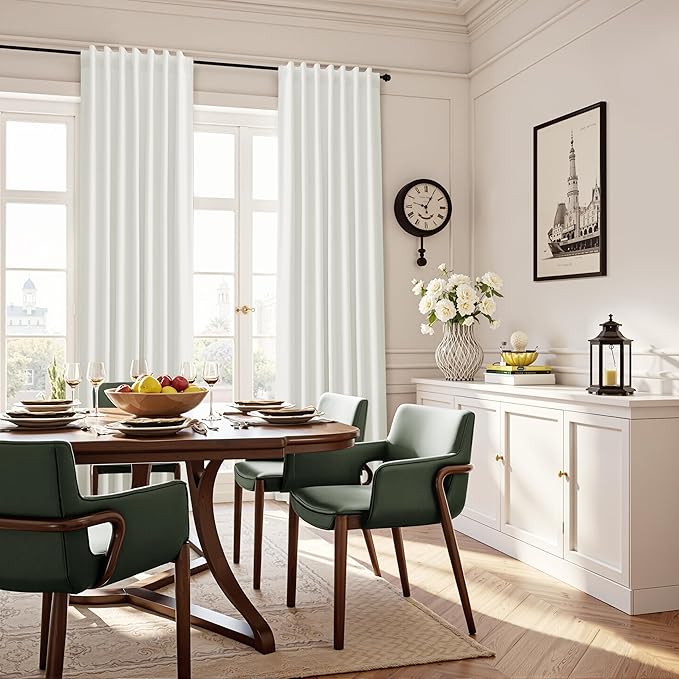 Guken Ivory Linen 100% Blackout Curtains for Bedroom 90 Inches Long 2 Panels Set Textured Hook Belt Light Blocking Thermal Insulated Soundproof Privacy Back Tab Bedroom Backdrop Cream Nautral 52x90