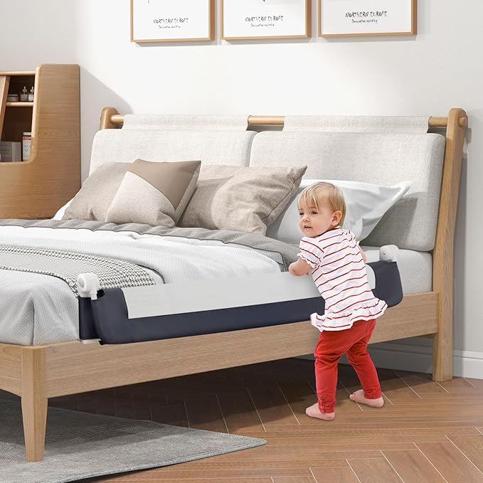 HONEY JOY 2 Pack Bed Rails for Toddlers, 60-Inch Extra Long, Foldable Portable Swing Down Safety Bed Guard Rail, Toddler Bed Rails for Crib, King Queen Full Twin Size Bed Mattress (Gray)