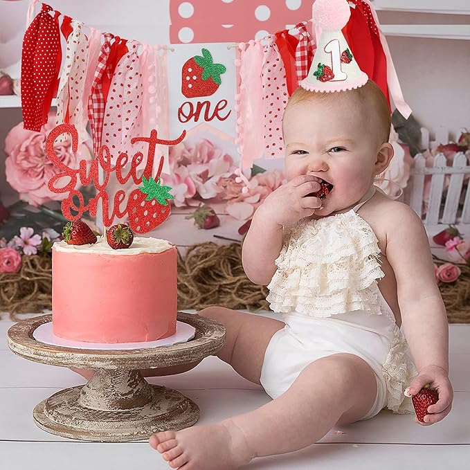 Berry First Birthday High Chair Banner for First Baby Girl Berry Sweet One Birthday Party Decorations