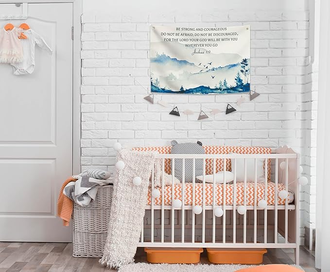Christian Bible Verse Scripture Rectangular Banner Flag Sign Wall Decor Gift for Baby Boy Girl Kid,Nursery Bedroom Reading Room Decor-Be Strong and Courageous-Baby,Shower Birthday Christmas Gift
