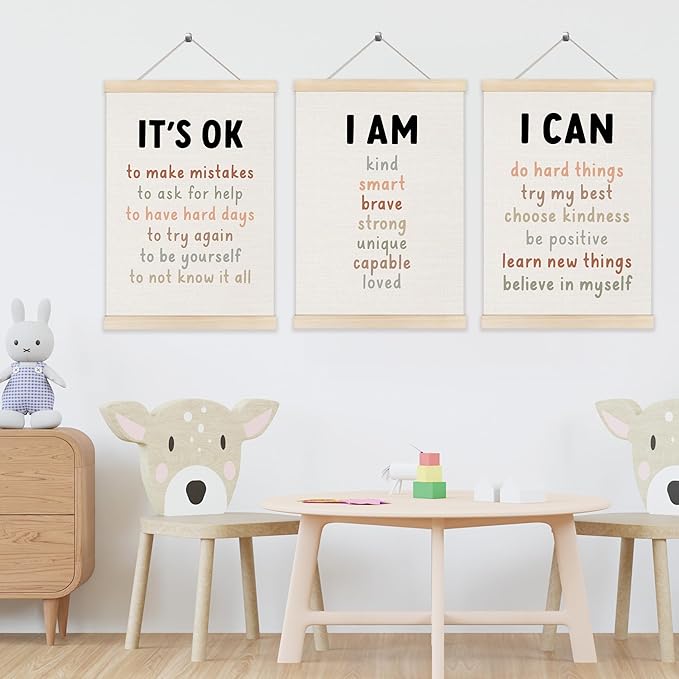 Koesus Inspirational Classroom Wall Art Poster Hanger Frame 12x16 Inch Set of 3, Motivational Canvas Pictures Prints Framed Wall Decor for Classroom Kids Room Playroom, Positive Affirmations for Kids
