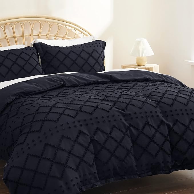 Bedsure Boho Duvet Cover King Size - Black Breathable & Soft Boho Bedding, Machine Washable Comforter Cover for All Seasons, Includes 1 Duvet Cover 104"x90" with 2 Pillow Shams & Zipper Closure