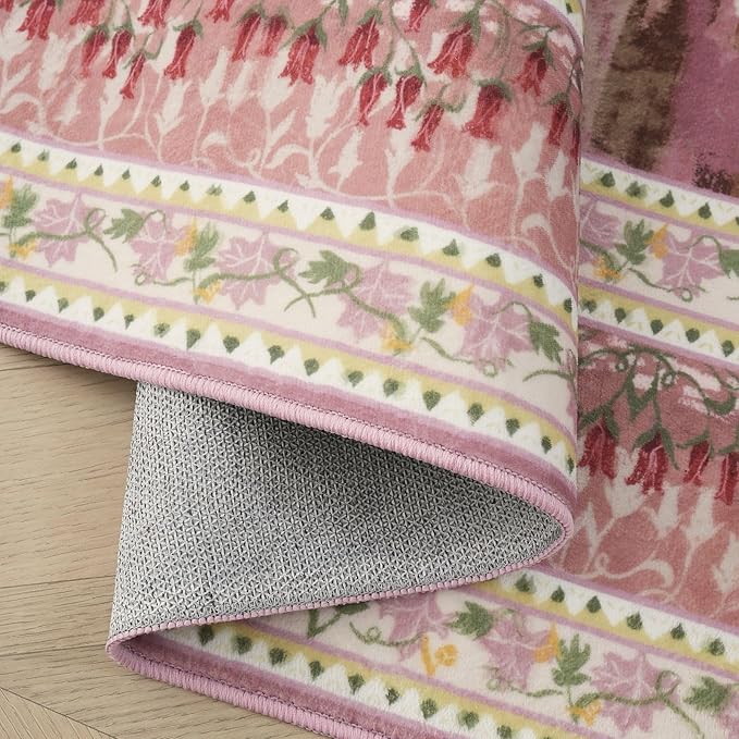 Rugcomf 2x3 Rug Impressionist-Style Vintage Indoor Door Mat Machine Washable Small Area Rug Non-Slip Low Pile Throw Rugs for Entryway Kitchen Front Door Indoor Entrance Entry Kids Room, Pink