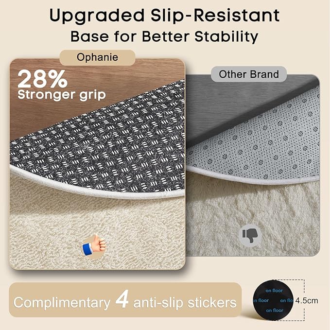 Ophanie 3x5 Oval Rug, Bedside Preppy Dorm Area Rug, College Essentials Non Slip Ivory Small Carpets for Bedroom, Anti Slip Fluffy Living Room Rugs Home Decor Aesthetic, Nursery