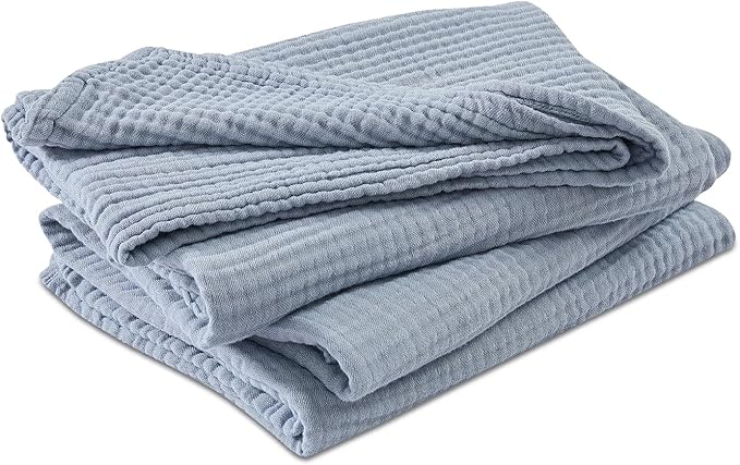 EMME Cotton Muslin Large Throw Blanket Couch Breathable Gauze Soft Lightweight Bed Blankets Adults (Heather Dusty Blue, 50"x70")