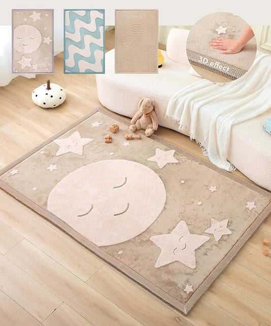 Hakuna Matte Premium Baby Playmat for Floor 60" x 80" Moon&Stars – Cloudsoft Coral Velvet Memory Foam Rug for Crawling – Non-Slip, Water-Resistant, Non-Toxic, Easy-Care, Thick Play Mat for Baby