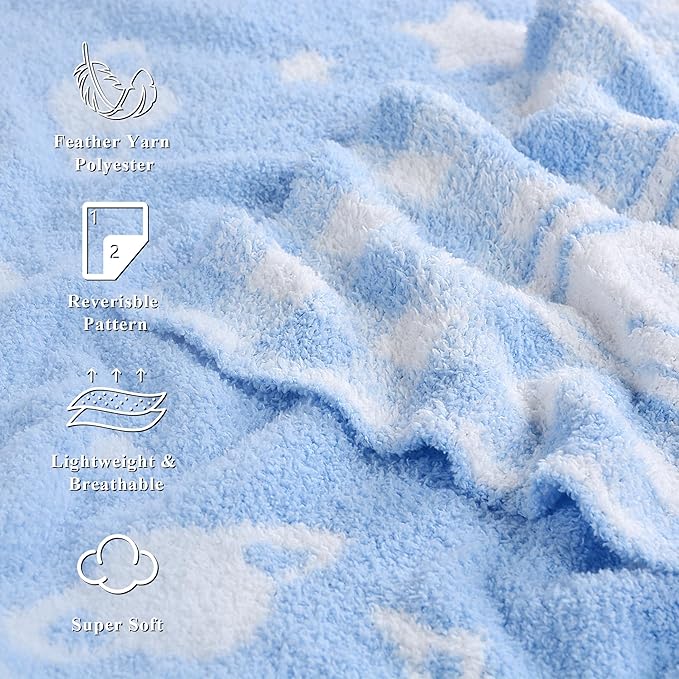 Blue Planet Baby Blanket – Knitted Space-Themed Throw for Baby Boys, Galaxy Nursery Décor & Newborn Shower Gifts – Soft & Breathable, 30x40 Inch