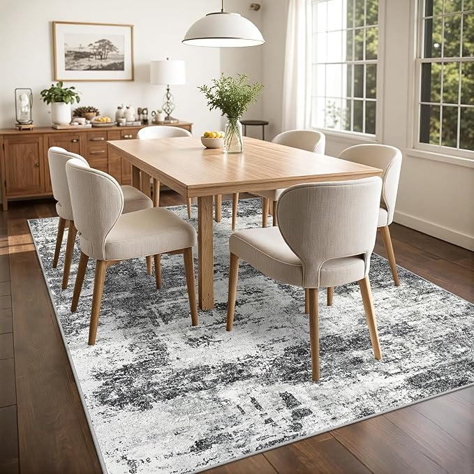 9x12 Area Rugs Living Room Rugs: Large Washable Rug with Anti-Slip Backing Non-Shedding Stain-Resistant Soft Abstract Carpet for Bedroom Dining Room Nursery Home Office - Black