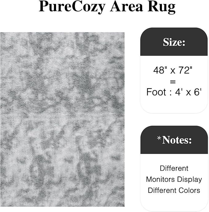 Grey Area Rugs 4x6 for Living Room, Shag Rug Washable Non-Slip Large Area Rug Super Soft Indoor Fuzzy Carpet Fluffy Rugs for Bedroom Home Aesthetic Decor