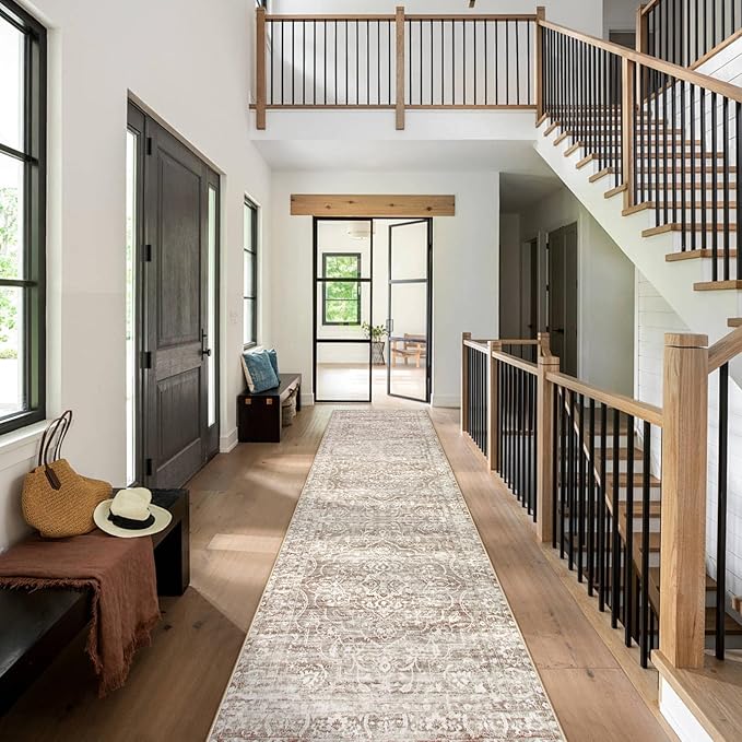 Lahome Runner Rug for Hallway 2.5x10, Washable Kitchen Runner Rugs Ultra-Thin Non Slip, Neutral Boho Print Long Farmhouse Indoor Carpet Runner for Entryway 10ft (Taupe, 2'5''x10')