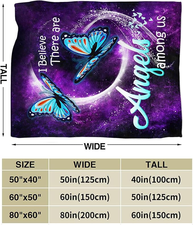 jerkboo Blue Butterfly Blanket Throws Butterfly Gifts Angels Butterfly Throw Blanket for Girls Women Kids Adults Soft Warm Cozy Fleece Blanket for Couch Sofa Bed 60""x50""