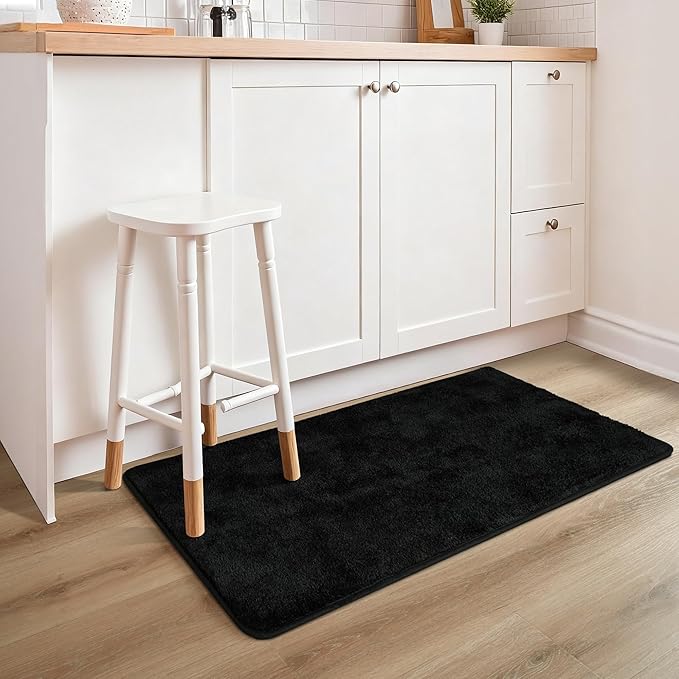 Chicrug 2x4 Minimalist Washable Runner Rugs for Bedroom Hallway, Modern Soft Memory Foam Rug for Kids Nursery, Throw Small Runner Carpet for Dorm Kitchen Bedside Entryway Decor, Black