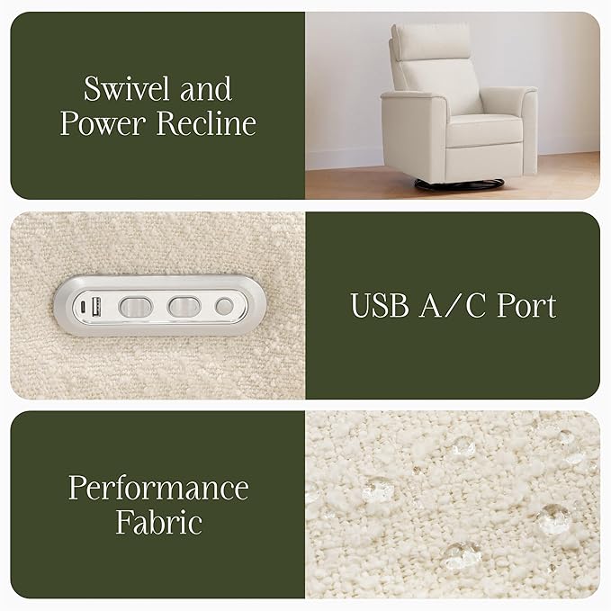 Namesake Willa Plus Power Glider Recliner w/Power Headrest in Performance Ivory Boucle, Water Repellent and Stain Resistant, Greenguard Gold and CertiPUR-US® Certified