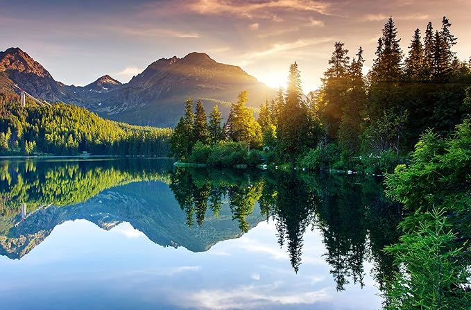 Mountain with Lake Photo Wallpaper Landscape Wall Mural for Bedroom Living Room TV Background Sofa Wall (not self-Adhesive)