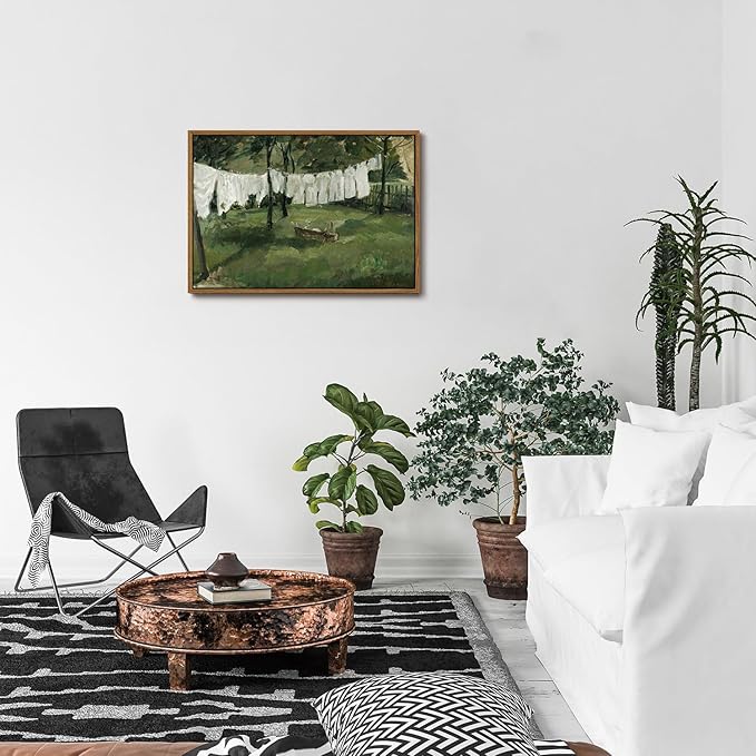 OIQArtOIQ Vintage Landscape Canvas Wall Art Framed Natural Scenery Painting Artwork Prints France Country Wilderness Farmhouse Decor Pictures Kitchen Bedroom Living Room Bathroom
