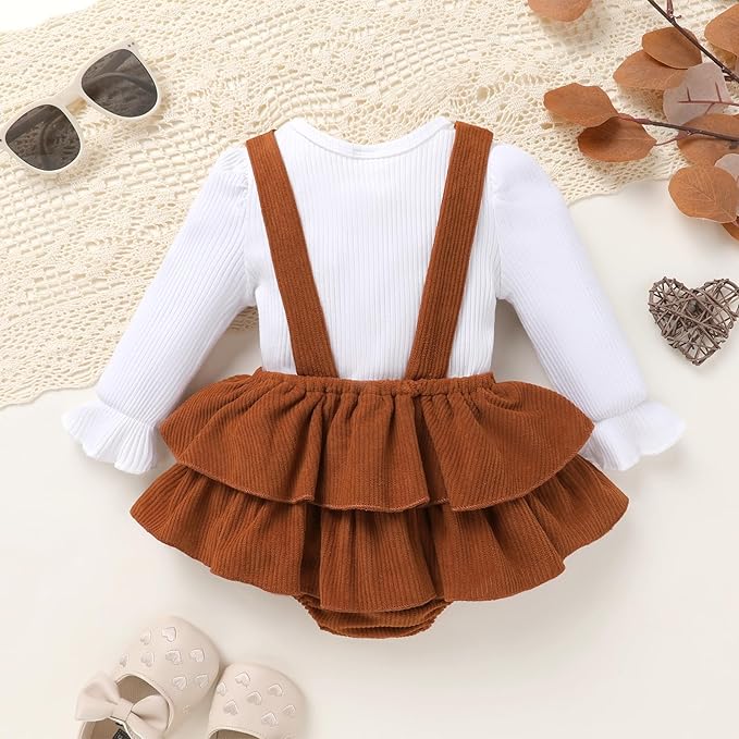 YOUNGER TREE Newborn Baby Girl Fall Winter Outfits Long Sleeve Romper Corduroy Overall Dress Infant Skirt Clothes Sets