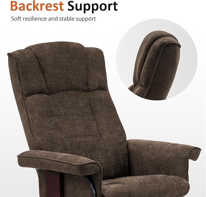 MCombo Manual Swivel Recliner with Ottoman, Chair Ottoman Set for RV Small Spaces, Living Room, Bedroom, Office 9019 4919 (Textile, Dark Brown)